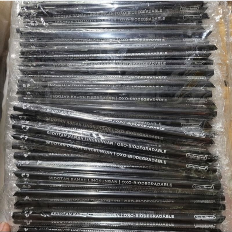 Sedotan Lancip Hitam 6mm Steril / Sedotan Hitam Steril Lancip / Sedotan Kafe
