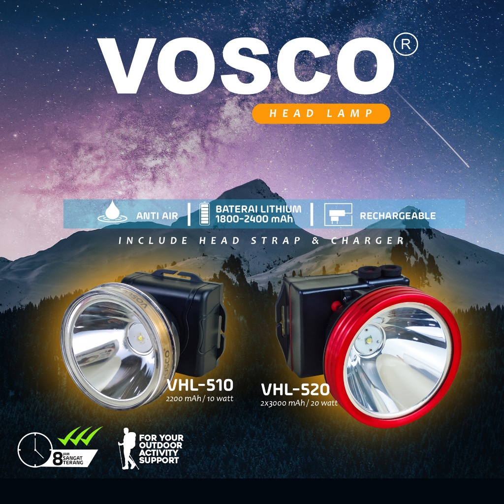HEADLAMP SENTER KEPALA SUPER TERANG VOSCO 20 WATT, TAHAN 8 JAM PROMO BANTING HARGA
