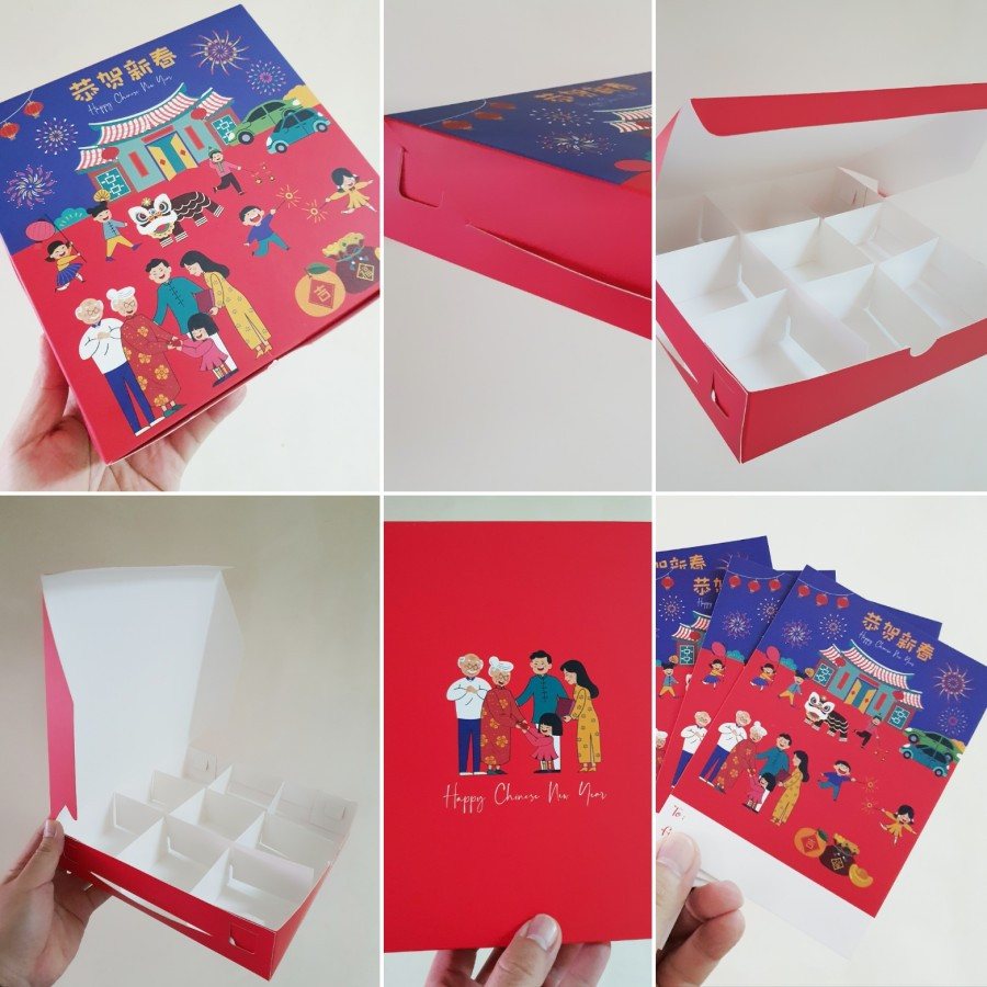 

( 12 Pcs ) Dus lmlek sekat 9 uk. 22x22x4.5 cm " Gong Xi Fa Chai " Box Paperbag Natal Full Colour Hampers Box Dus Imlex