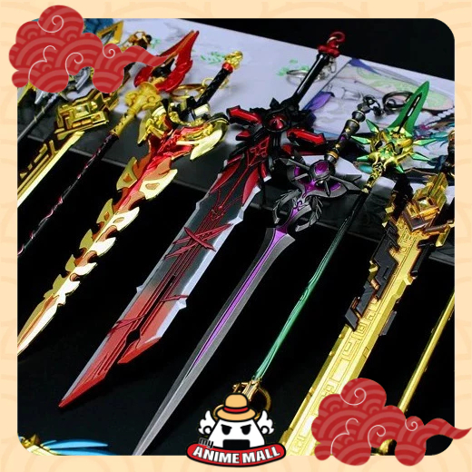 Genshin Impact Weapon Replica Keychain + Rack Pajangan | Pajangan Bonus Stand