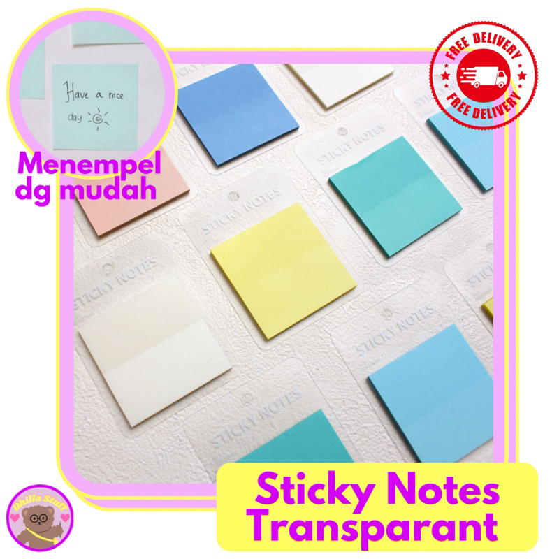 

Dhilla Stuff - Sticky Notes Transparan | A Colorful Square See-Through Sticky Notes