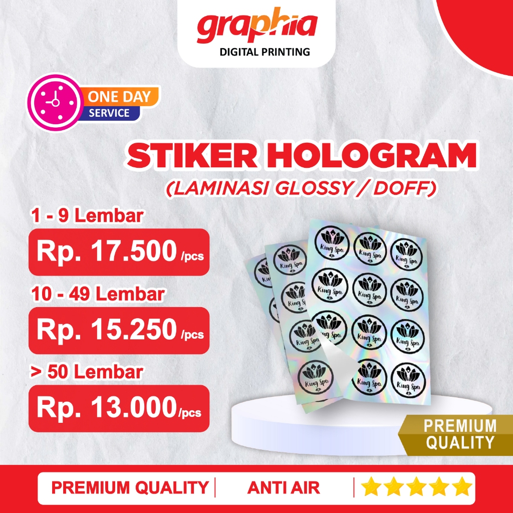 Sticker Hologram + Laminasi A3+ (Glossy/Doff)