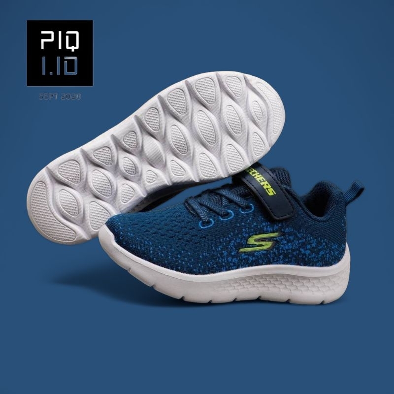 Sepatu Sekolah Anak Laki-laki Perempuan Skechers Biru Navy Premium Tali Perekat Velcro