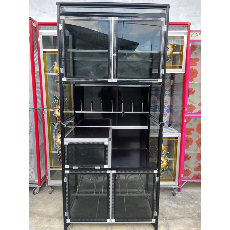Lemari Rak Piring 2 Pintu Keramik Full Hitam
