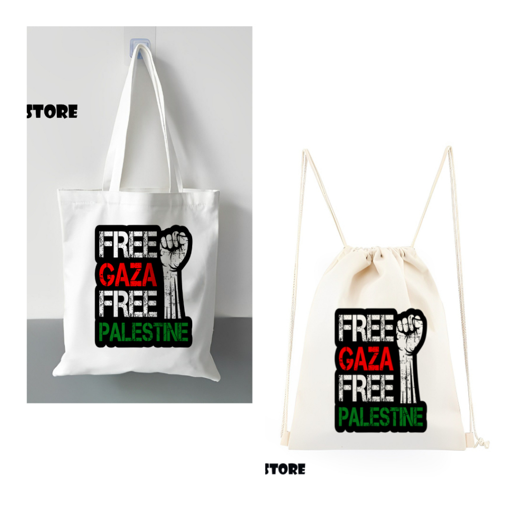 TAS SERUT TOTE BAG KANVAS PUTIH PALESTINE / SAVE PALESTINE / TOTEBAG PALESTINA / TAS SERUT PALESTINA