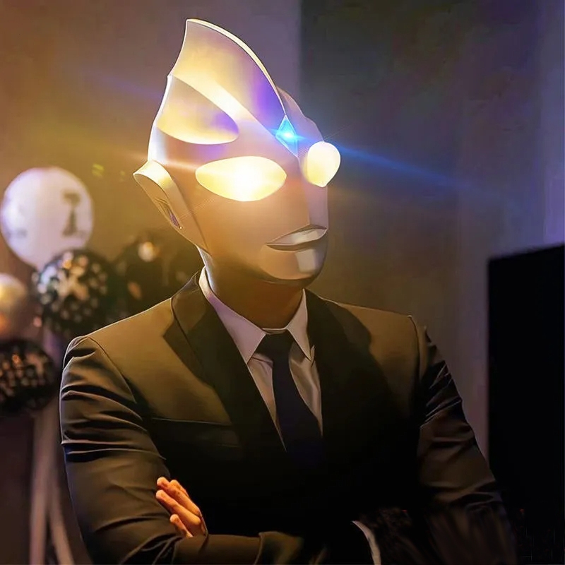Ultraman Tiga Cosplay Lampu Helm Untuk Anak Tactile Switch Halloween Cosplay Decor Topeng Tutup