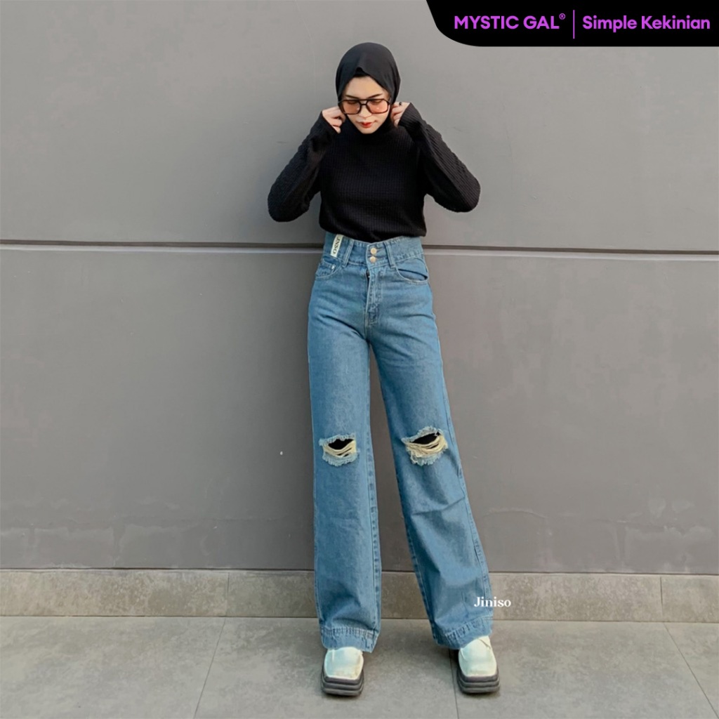 JINISO - Highwaist Baggy Ripped Jeans 505 MYSTIC GAL
