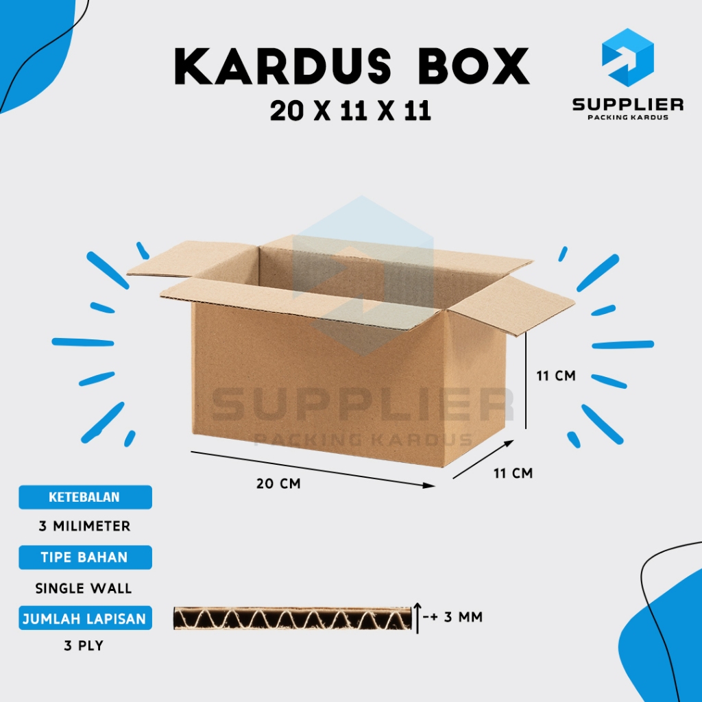 

Packing Kardus Karton Box, SINGLE WALL 20X11X11 Box Polos