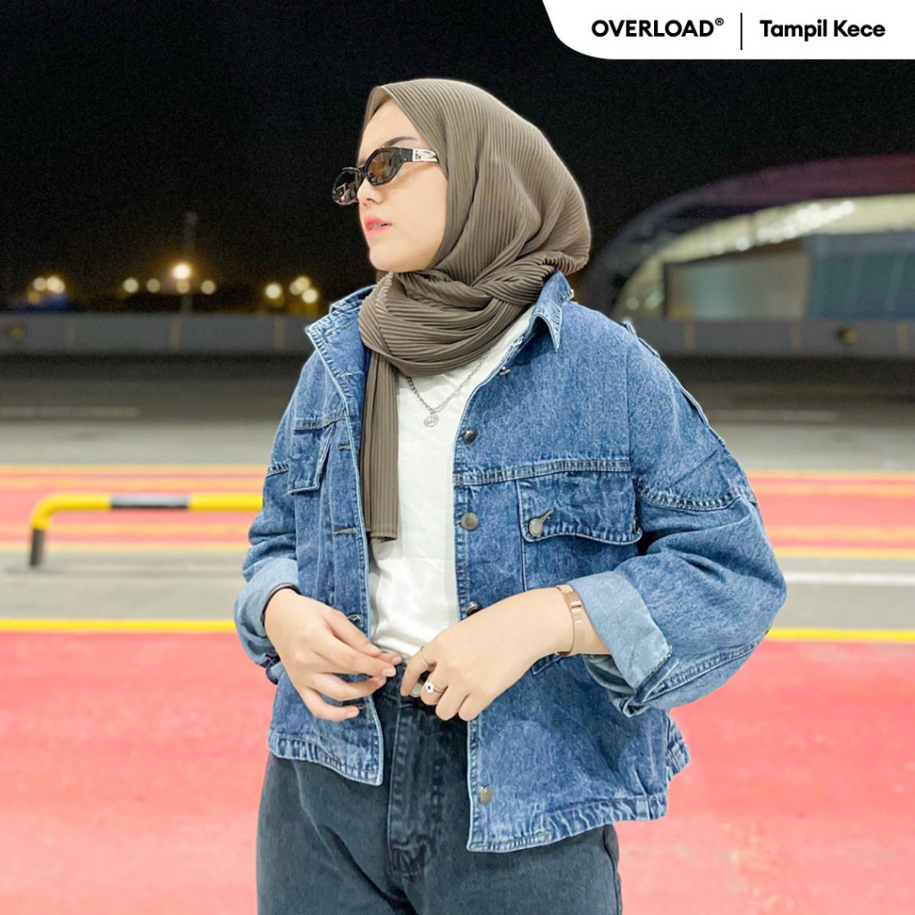 JINISO Jaket Crop Jeans Oversize Blue Acid