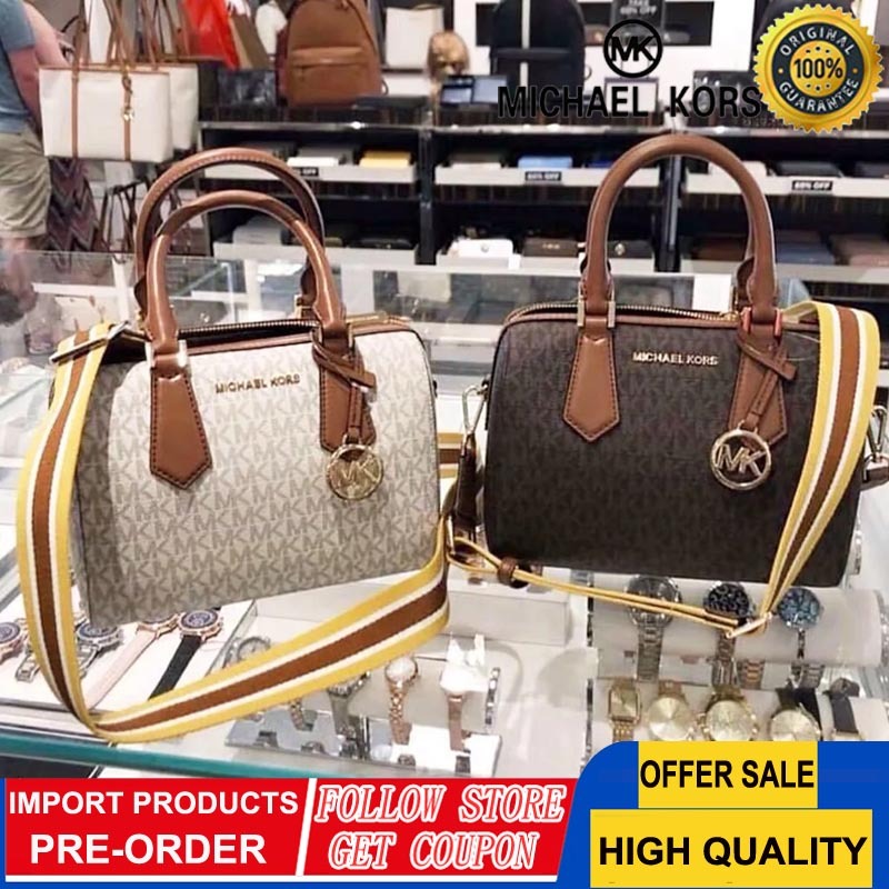 Tas MK Boston Original Tas Selempang Kulit Asli Baru Tali Bahu Lebar Tas Bahu Portabel Tas Bantal Bu