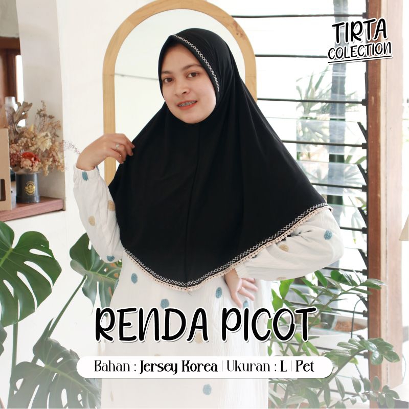 cod,jilbab bergo TIRTA picot renda size L hijab instan sorong bahan Jersey Korea premium Khimar pet 