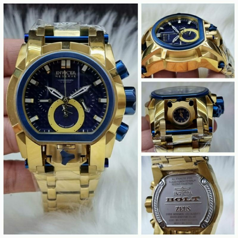 JAM TANGAN PRIA INVICTA CRONOGRAP SUPER PREMIUM GRADEN AAA WARNA GOLD BLUE