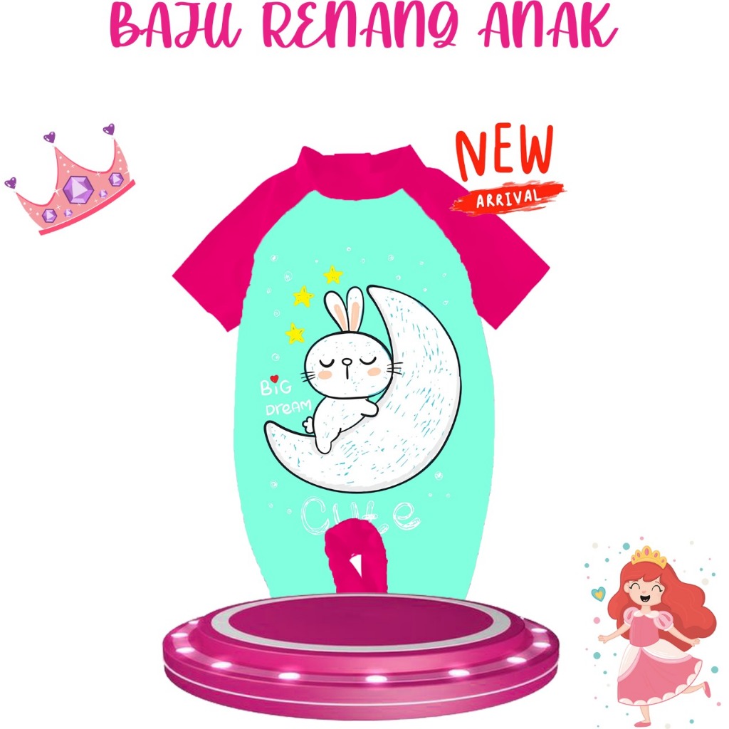 BAJU RENANG ANAK PEREMPUAN BAJU RENANG ANAK 1-8 TAHUN MOTIF PRINT KARAKTER