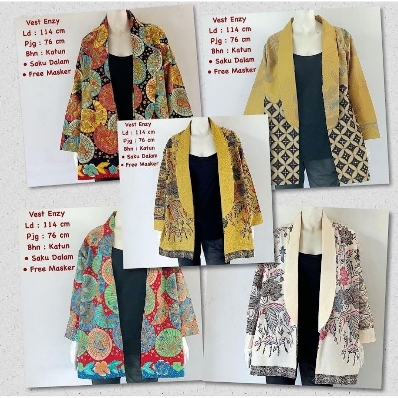 Outer Batik Bolero Batik Vest Cardigan Bolero Enzy Batik Modern Batik Kerja Kantor Wanita
