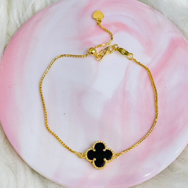 set kalung gelang cincin van clover hitam elegant emas asli kadar 700