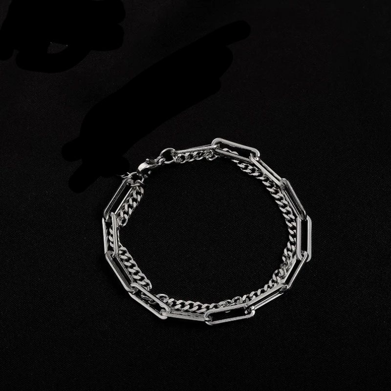 GELANG TITANIUM TANGAN RANTAI DOBEL LAYER PRIA DAN WANITA ANTIKARAT MODEL TERBARU