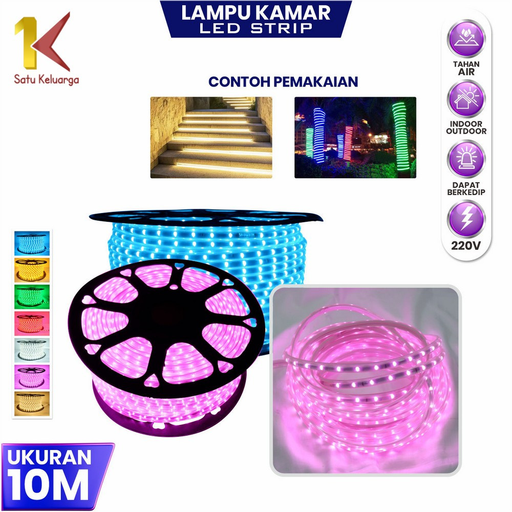 Satu Keluarga Lampu LED Strip Selang 5050 UK 10M 220V Fleksibel Waterproof C883 Lampu Neon Hias Warn