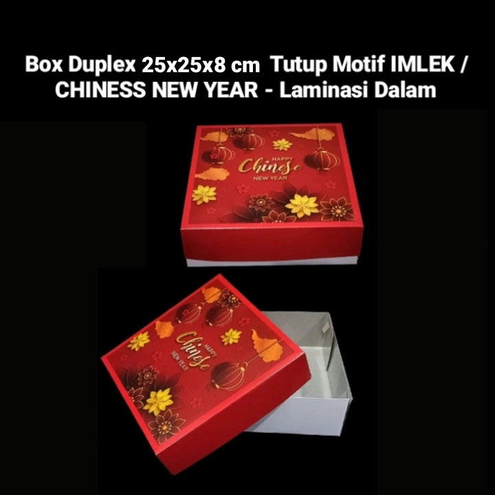 

(5 pcs) kardus duplex tutup motif imlek cny dus toples 250gr isi 4 box lapis legit kotak kemasan bolu chinese new year ukuran 25x25x8cm