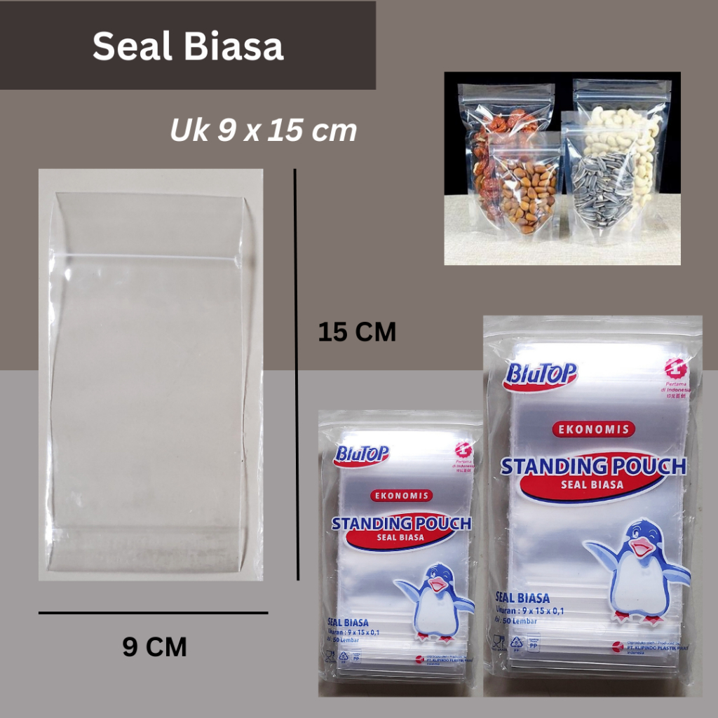 Standing pouch seal Biasa uk 9x15, Plastik klip berdiri