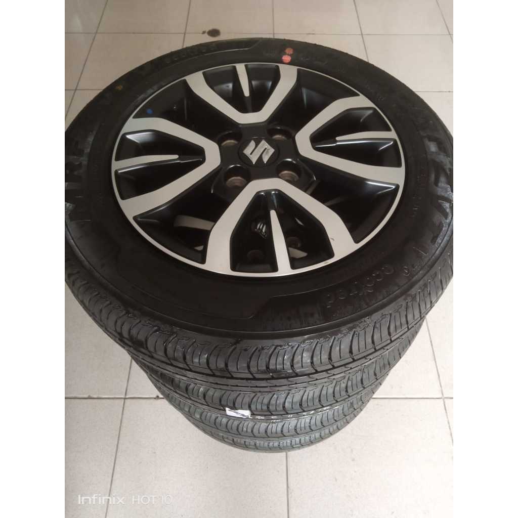 Velg Mobil Bekas Suzuki S-presso Ring 14 lebar 5 Inch Hole 4 x 100 Offset 40 Warna Black Polish Plus