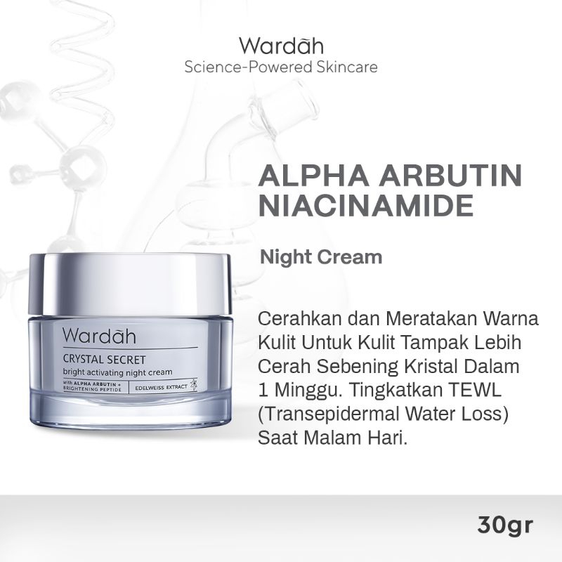 Wardah Crystal Secret Bright Activating Night Cream 30 g | Wardah Krim Pencerah/Wardah Krim Malam | 