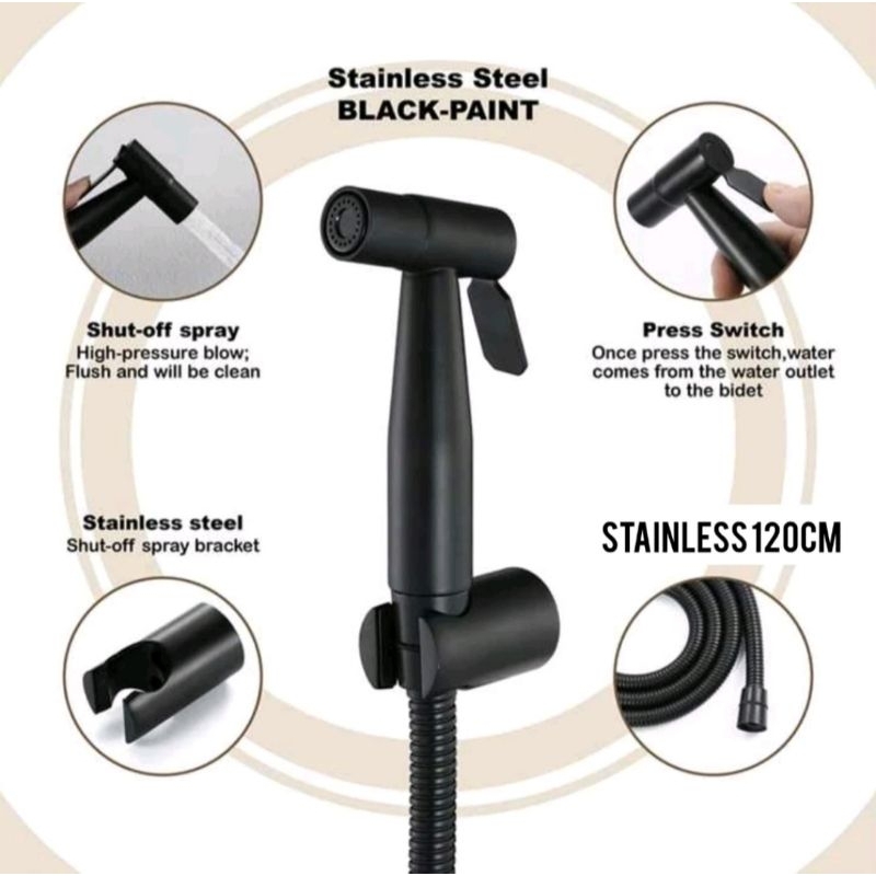 Jet shower stainless hitam anti karat, shower closet stainless