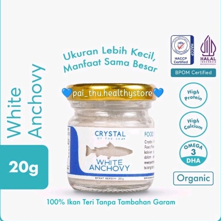 

Crystal of The Sea Bubuk Teri Putih, Udang, Rumput Laut, Ikan Gabus- Bumbu Bubuk Teri Nasi Anchovy, Shrimp, Ikan Gabus, Seaweed, Wortel, Jamur Shitake Vegan(HALAL) BPOM @ jar/sachet