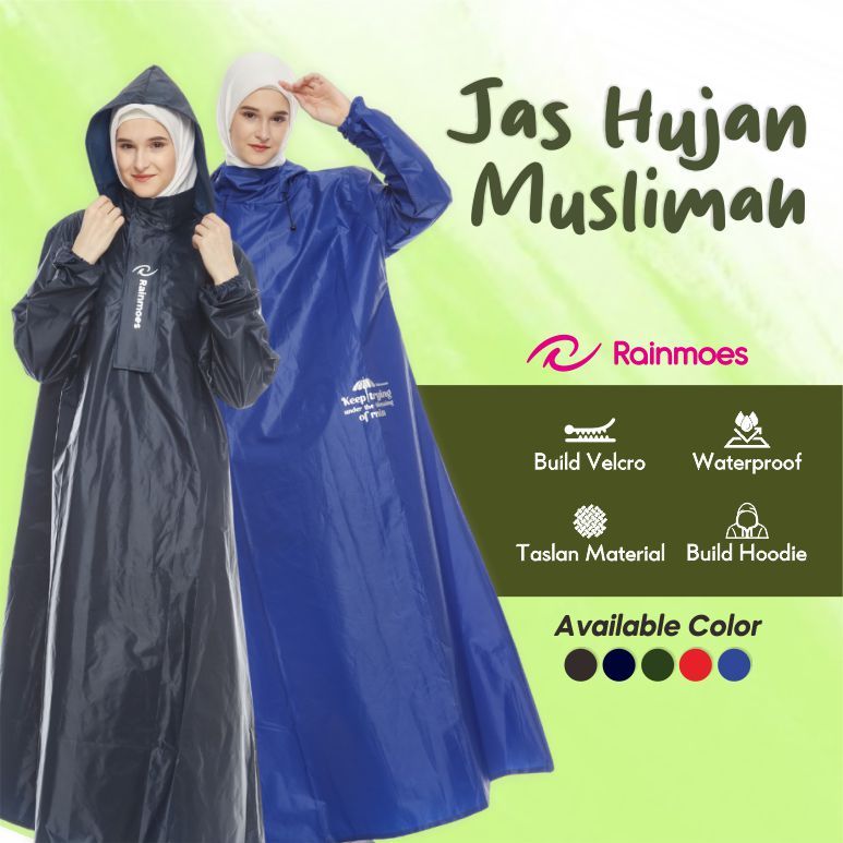 RAINMOES Jas Hujan Hijabers Muslimah Mantel Gamis Syar'i Jumbo  Blus Jaz Hujan Rok Jas Ujan Wanita S