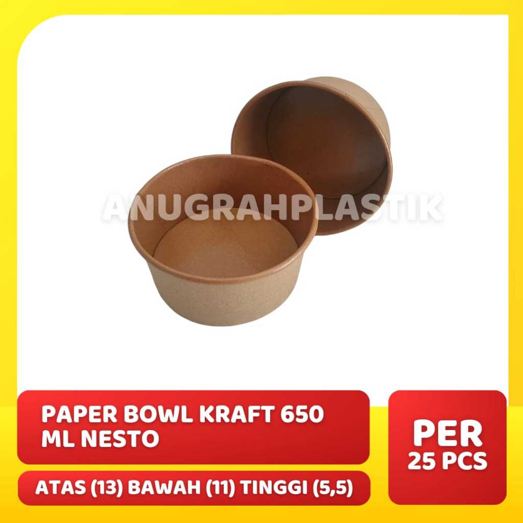 Paper Bowl Kraft 650 ml NESTO / Paper Bowl Coklat 650 ml PER SLOP