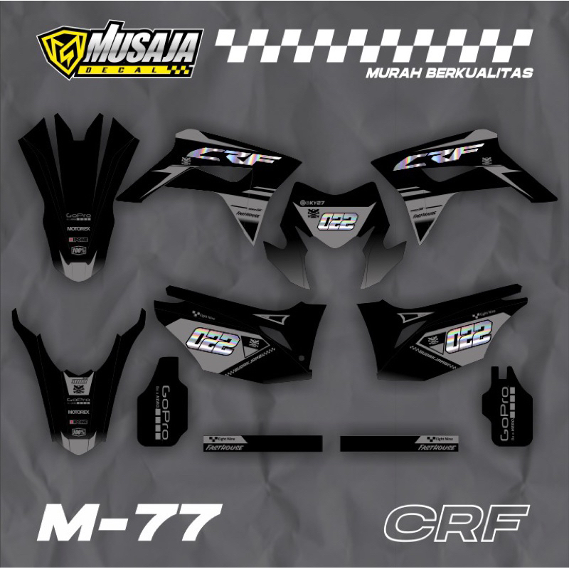 Decal CRF hitam abu chrome silver simple superglossy full body - dekal crf 150 L