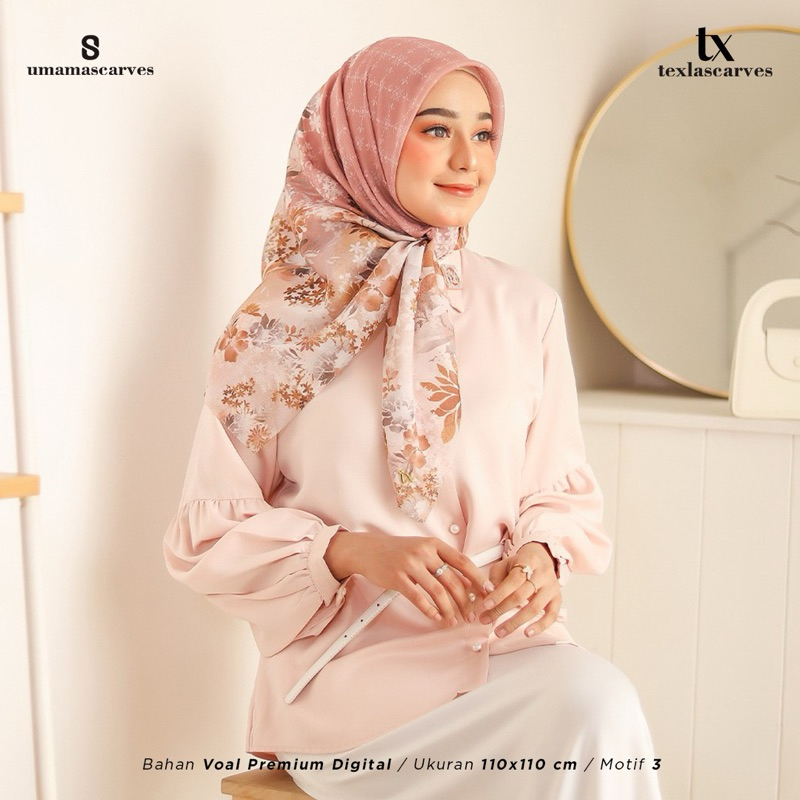 texla Scarves by umama Kerudung Motif 3 Segi Empat Premium Square (include box + free bros warna ran