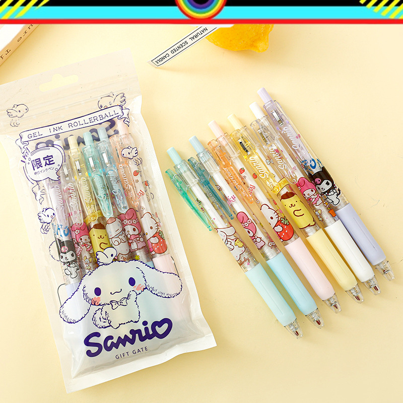 1 SET ISI 6BH PULPEN GEL MIKA MURAH TINTA HITAM KARAKTER SANRIO CINNAMOROL 0.5MM TINTA HITAM | ALAT 