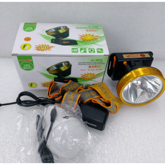 Senter Kepala LED Sunpro SL-8808 Jarak 2000 M Bonus Bola lampu 10 Watt SL 8808 ON OFF PENCETAN