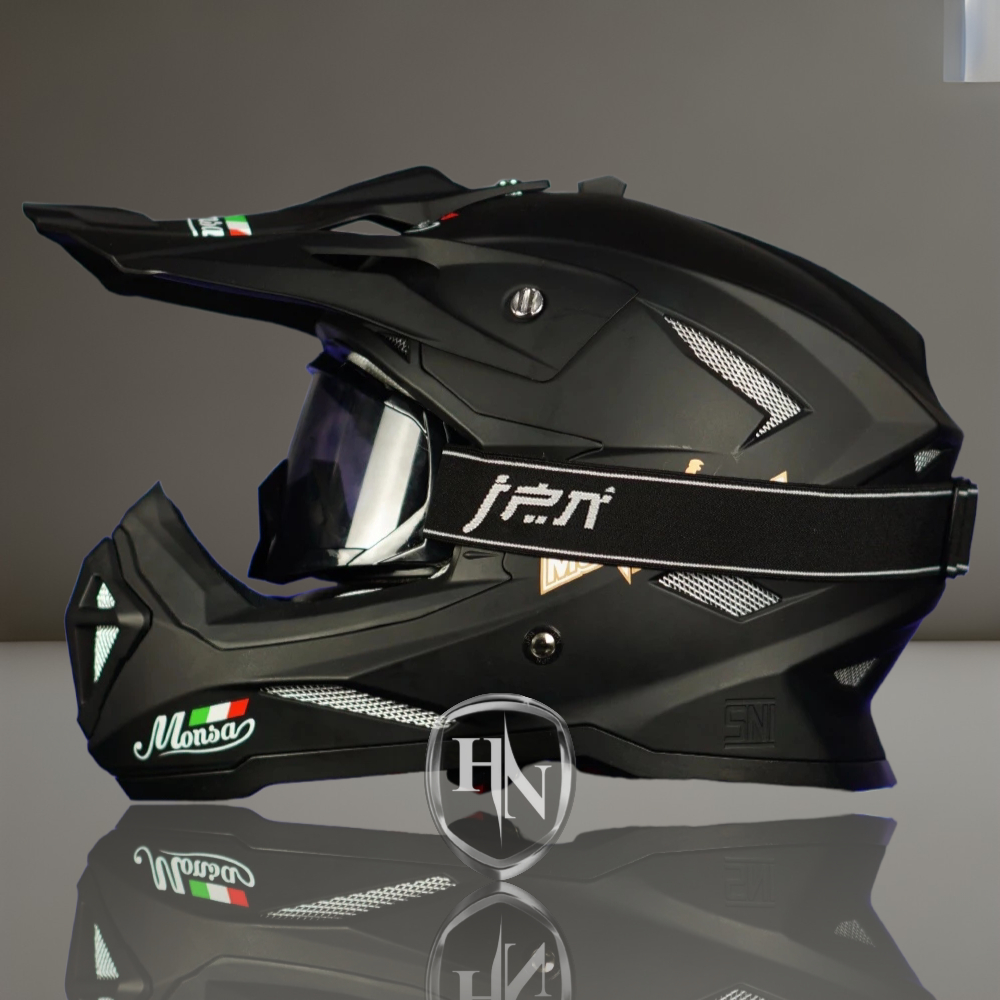 Helm Motor Trail Monsa Cross Solid Anak Sampai Dewasa SNI PAKET + kaca google