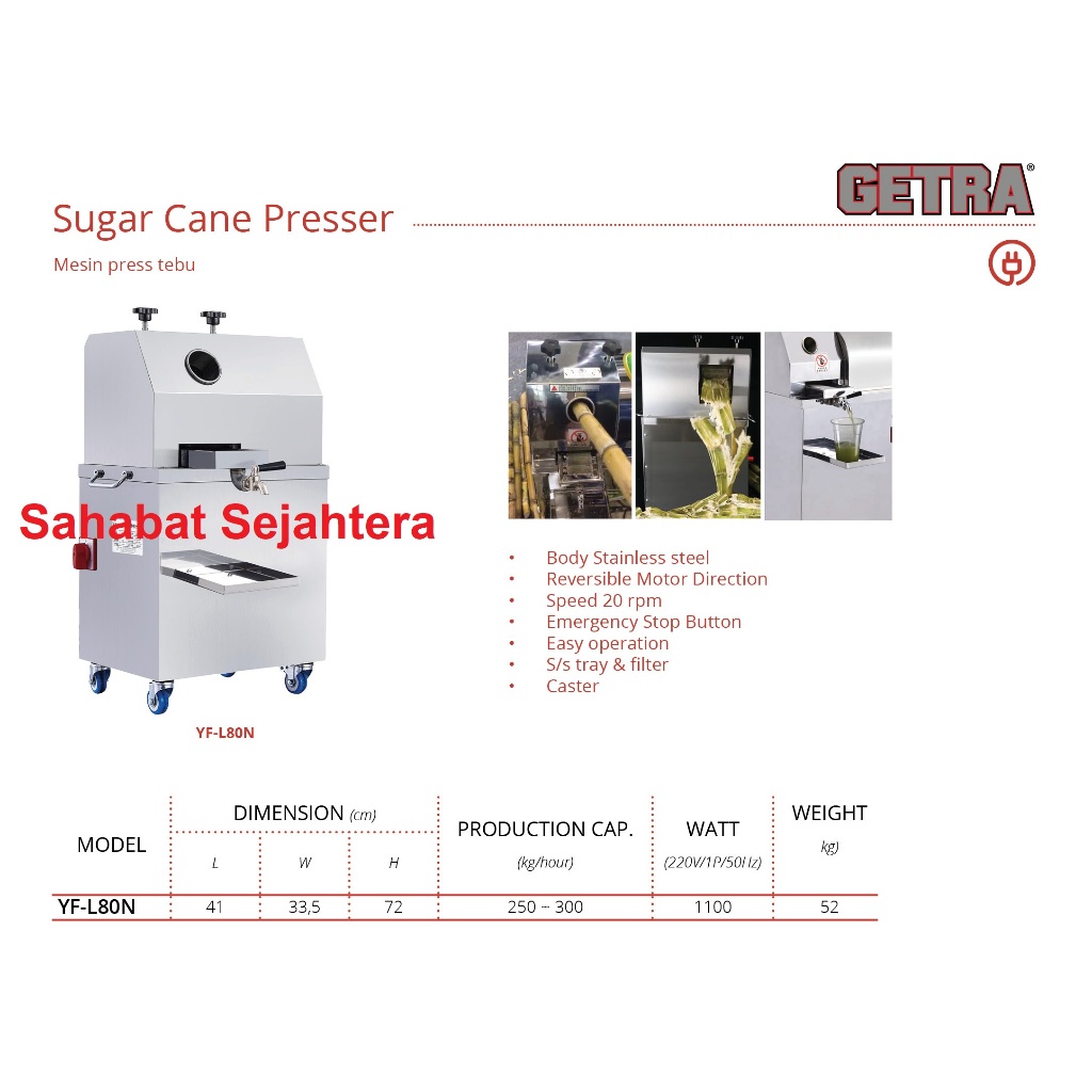 GETRA Sugar Cane Presser YF-L80N Mesin Press Tebu