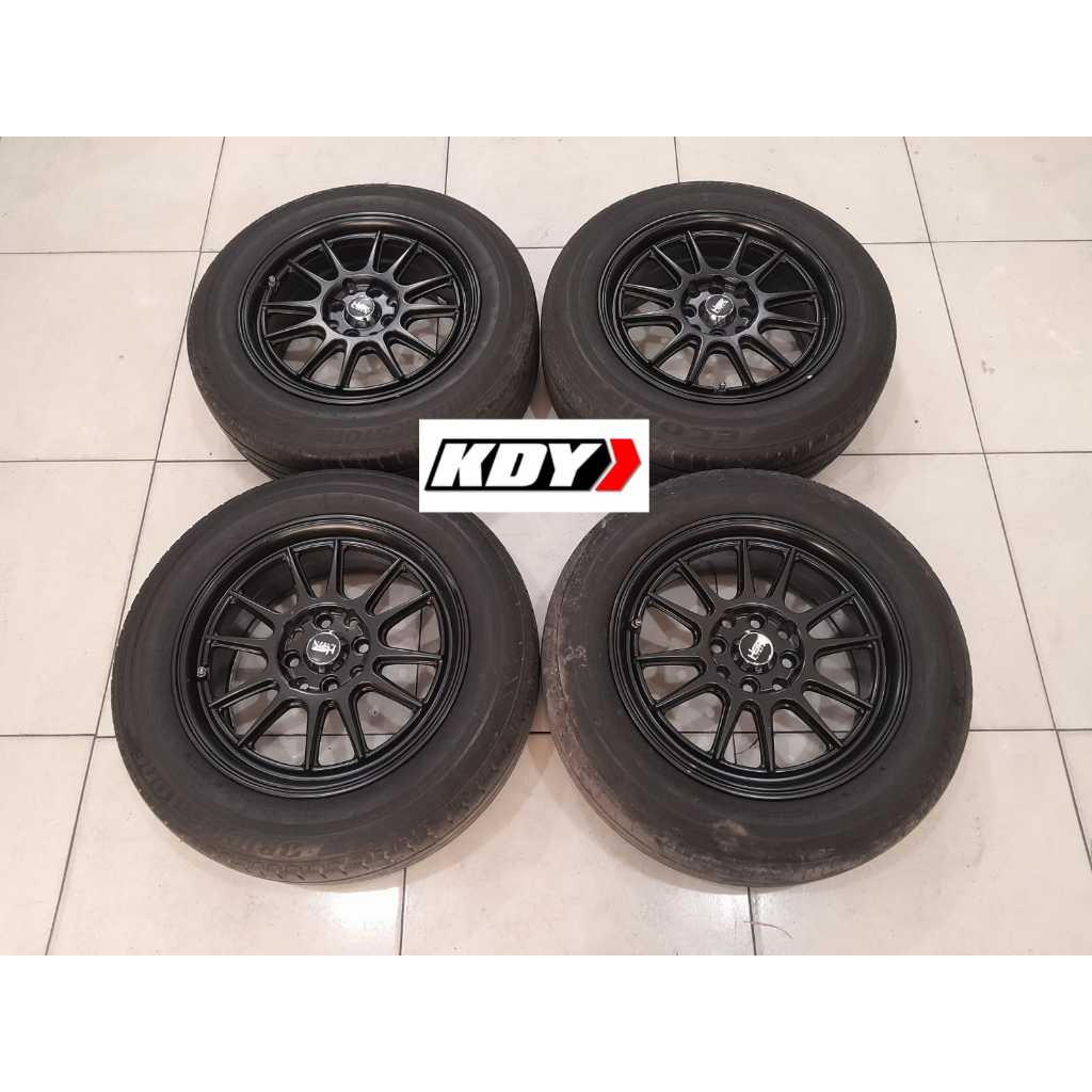 Velg Mobil Bekas HSR ENDE R15X6,5 Hole 4X100/114,3 BLACK + Ban Bridgestone 185 65 R15 Cocok Avanza X