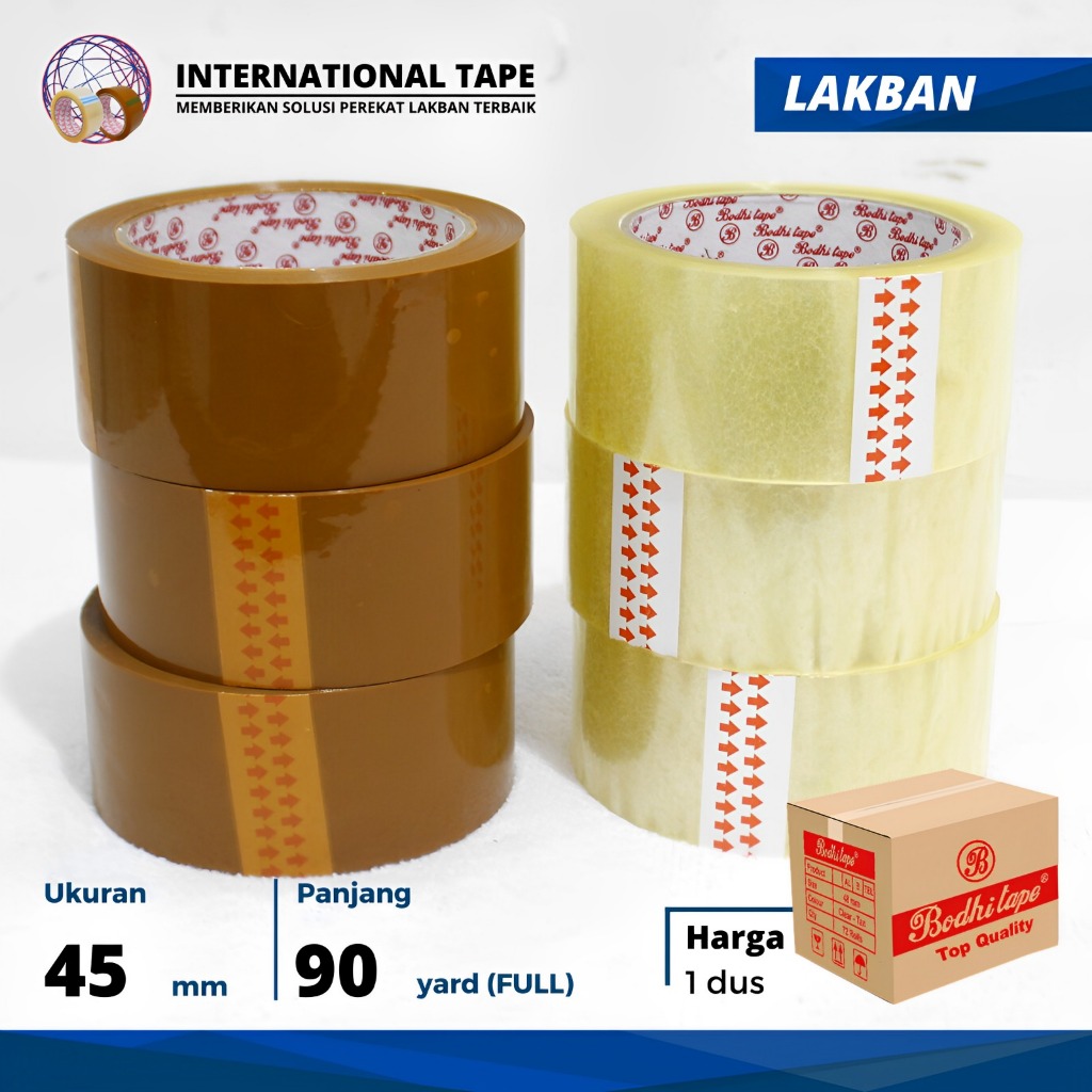 

LAKBAN BODHI TAPE BENING/COKLAT 45MM x 90YARD FULL "PER DUS