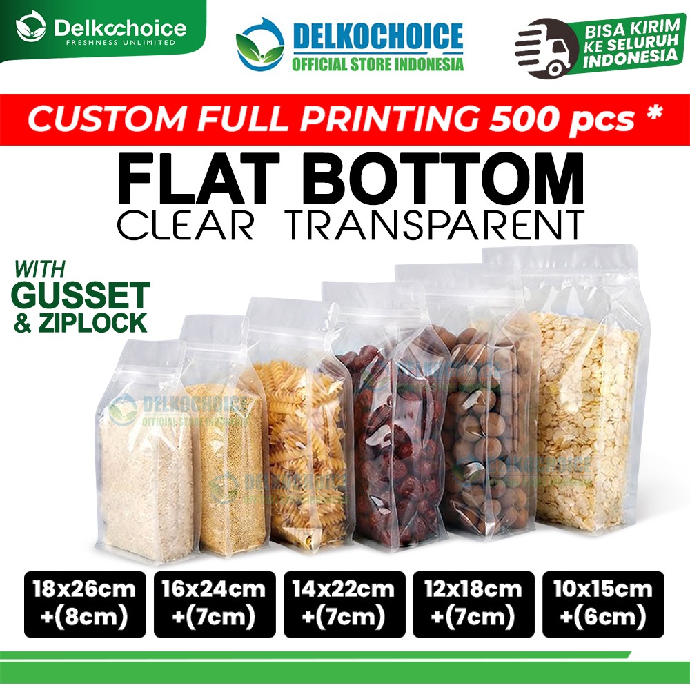 Plastik Kemasan Snack Flat Bottom Clear Bening Transparan Delkochoice