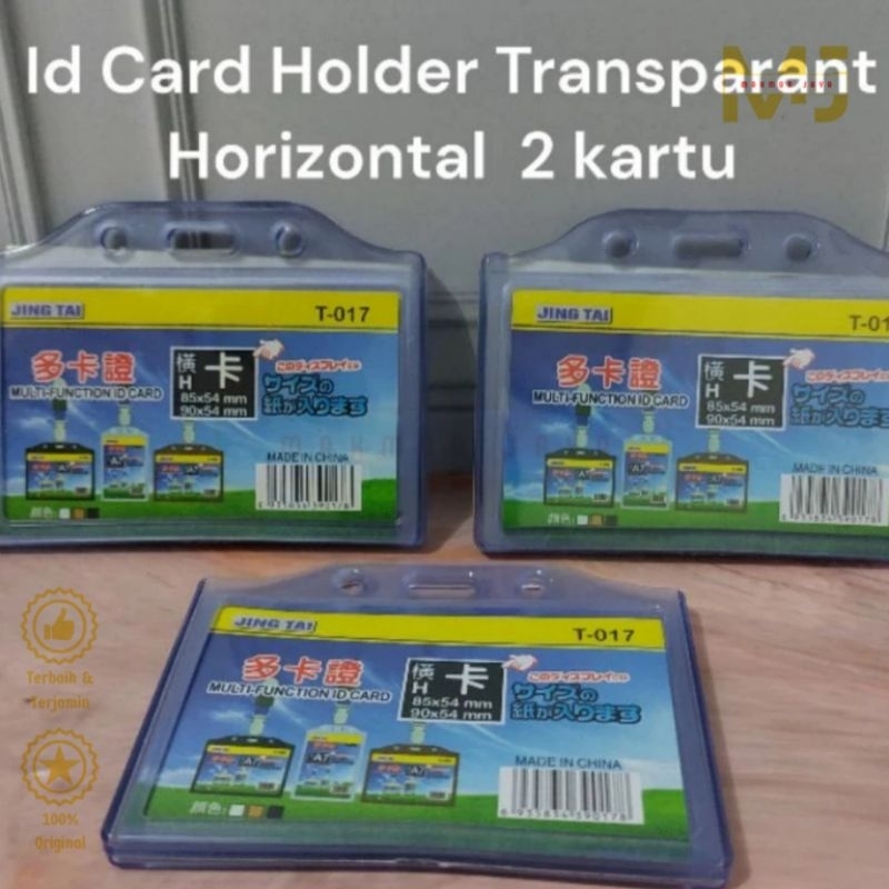 

10pcs Tempat ID Card Holder Name Tag Horizontal 2 Kartu T-017 Bening JING TAI
