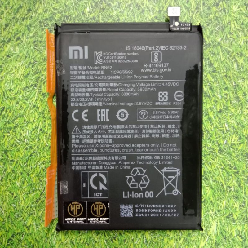 Baterai Batre Battery BN62 Xiaomi Redmi 9T / Poco M3 BN62 Original Copotan