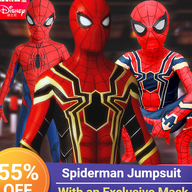 Diskon Kostum Anak Spider-Man Kembali ke Sekolah Asli/Kostum Pahlawan Super Marvel Pria untuk Anak L