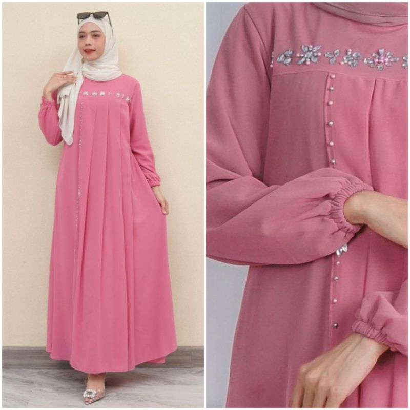 Payet Dress Premium Seragaman Ceruty Babydoll Full Furing Grosir Pakaian Gamis Melayu Wanita Seragam