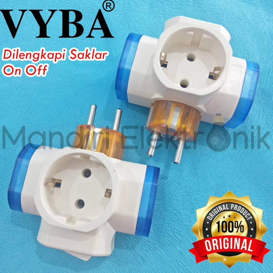 GROSIR ✅ Steker T Arde 3 Lubang Dengan Saklar Lampu NCE-5711S Vyba - Colokan Cabang 3 Saklar On Off 