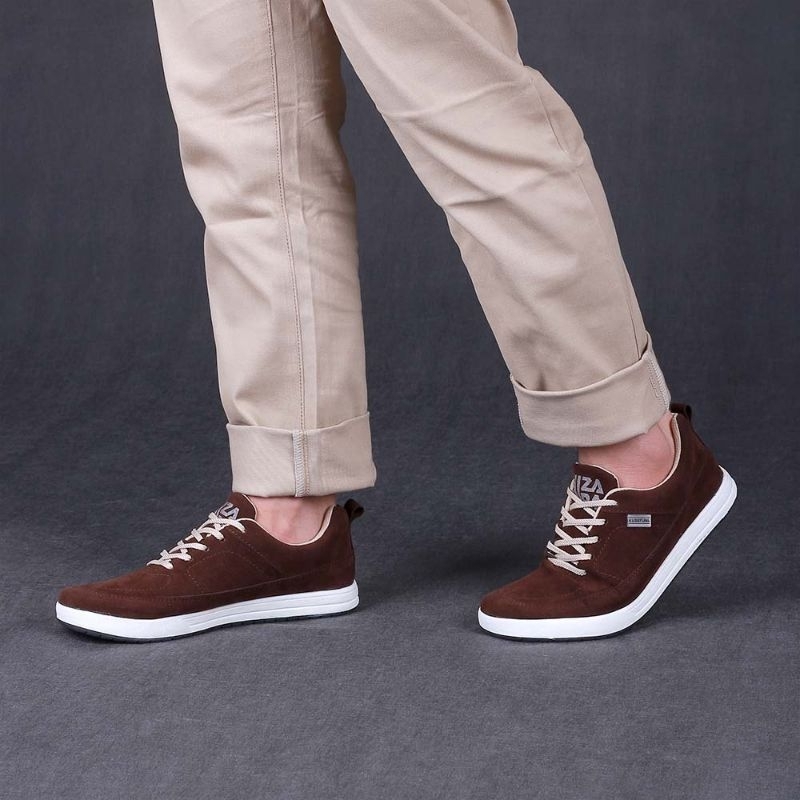 Sepatu Casual Suede Pria Coklat Tua Putih - Sneaker Shoes