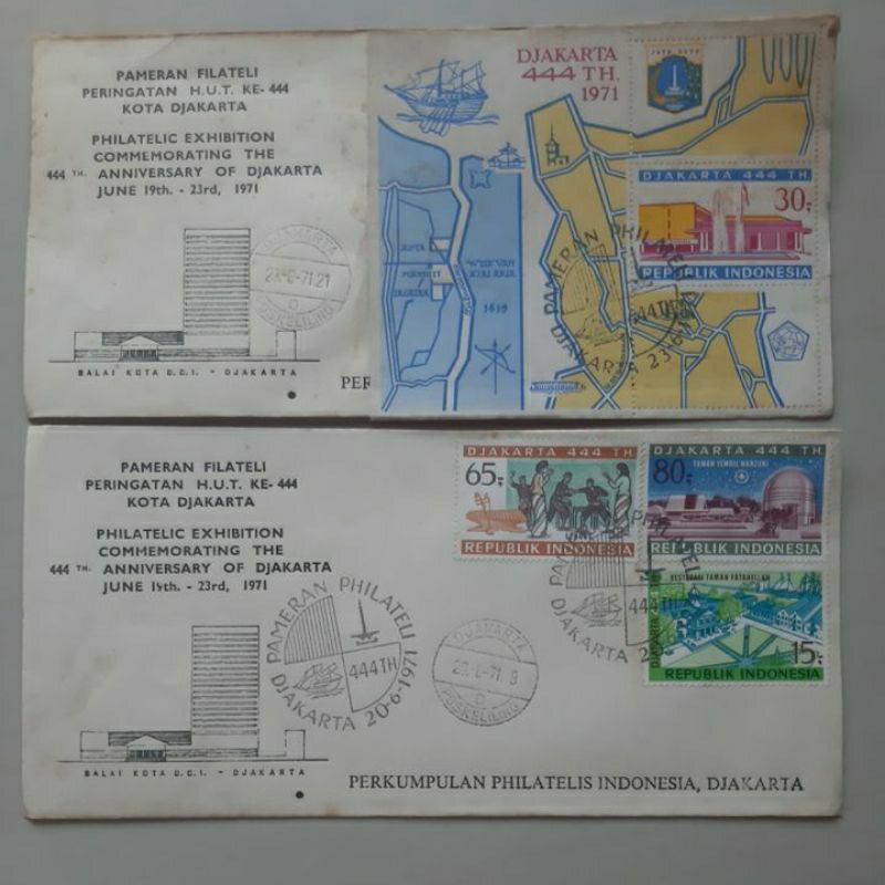 

Perangko prangko HUT Jakarta ke 444 tahun 1971 set 2 sampul prangko