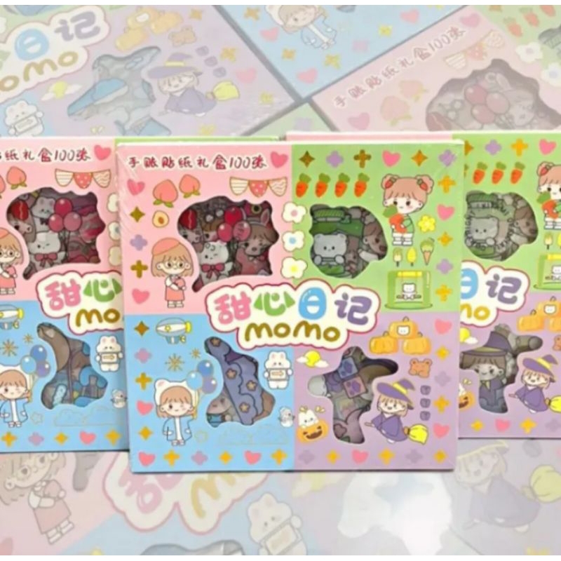 

STIKER MOMO RAINBOW 1 Box isi 100 lembar, dapat 4 warna berbeda. stiker anti air, stiker lucu korea