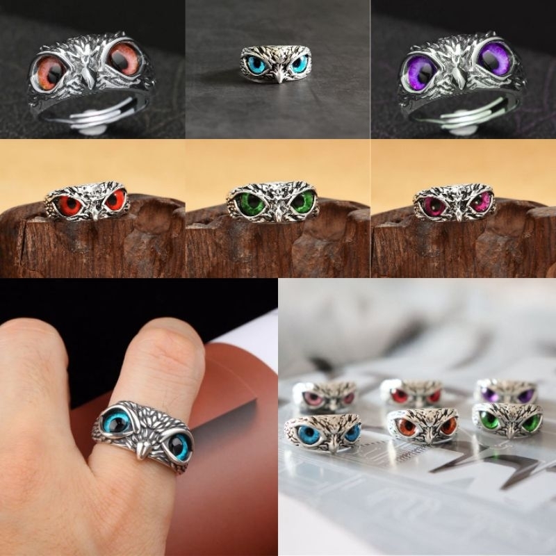 Owl Silver Ring | Cincin Perak Vintage Adjustable, Cincin Pria Wanita, Burung Hantu Binatang, Retro 