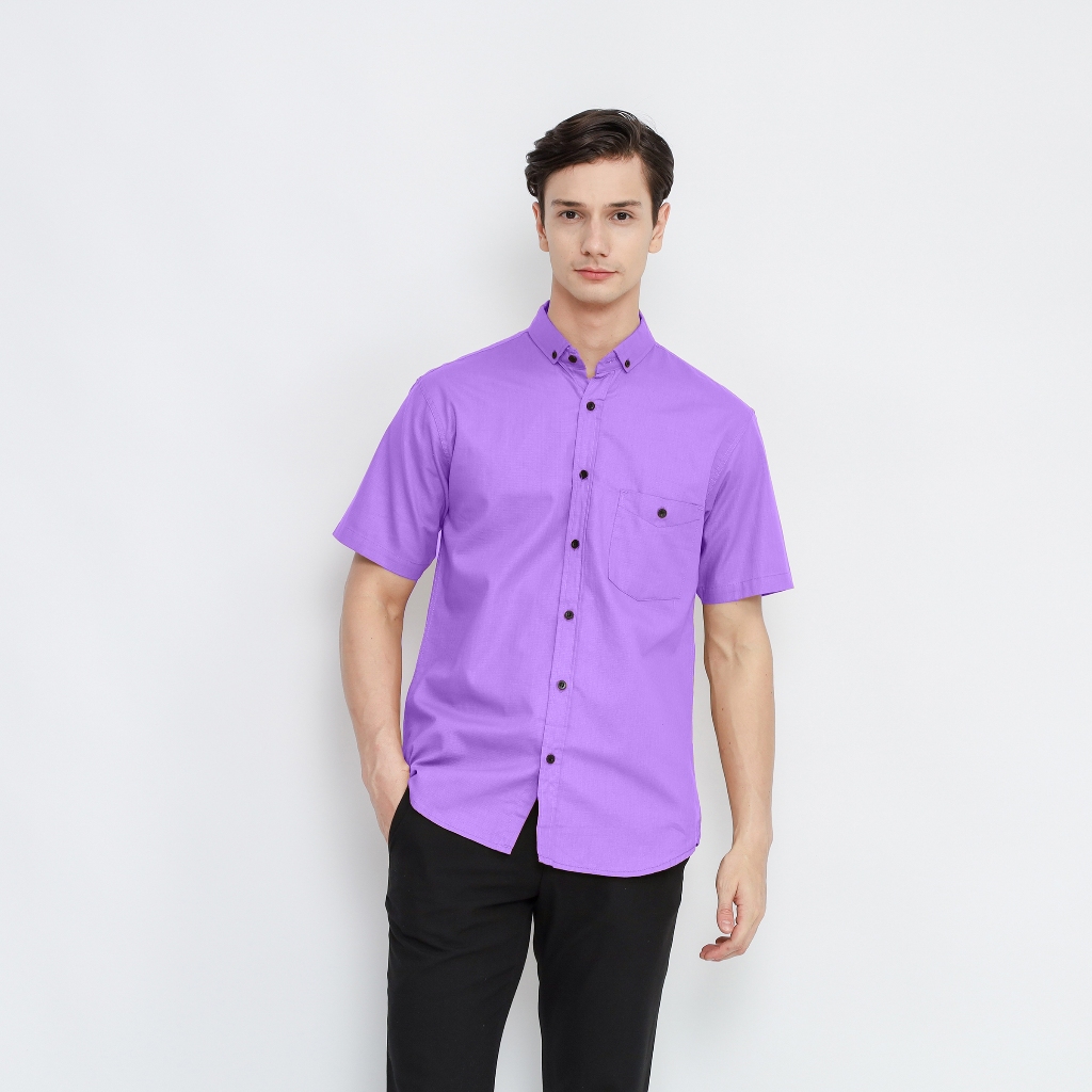 Kemeja Polos Pria Lilac Lengan Pendek Premium Slimfit | Kemeja Pria Lilac High Quality