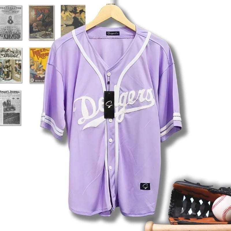 KAOS BAJU JERSEY SPORT BASEBALL DODGERS WARNA LILAC UNGU JUMBO PRIA WANITA SIZE M-L-5XL