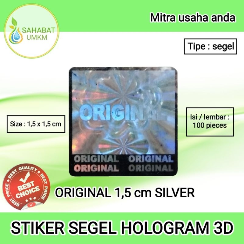 STIKER HOLOGRAM SEGEL 3D ORIGINAL PERSEGI 1,5 cm SILVER